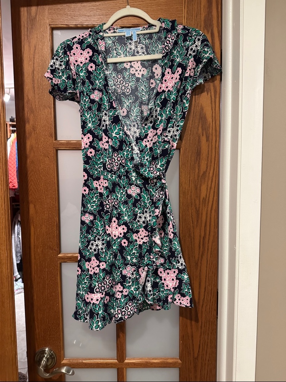 Draper James Black Wrap Mini Dress with Pink and Green Floral Print​